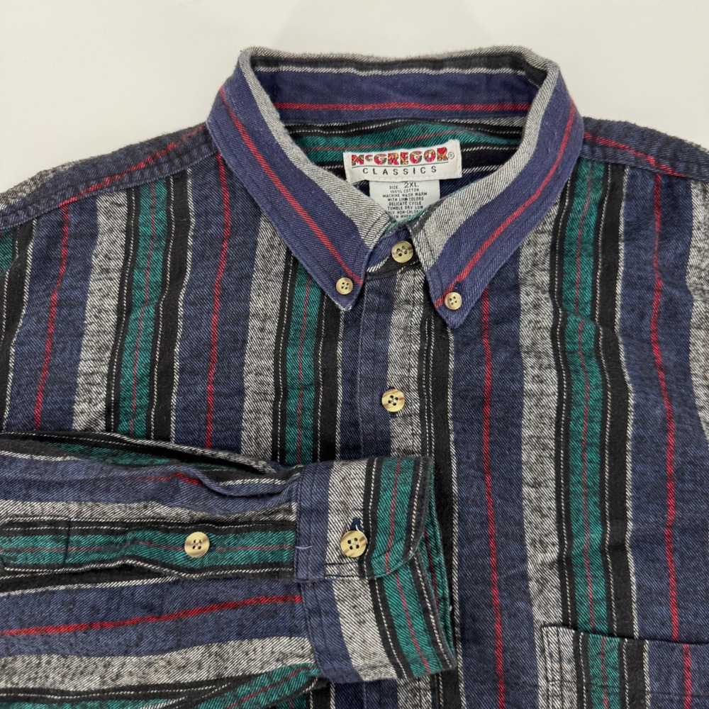Vintage 90s McGregor Classics Mens 2XL Striped Button Down Shirt Blue Green